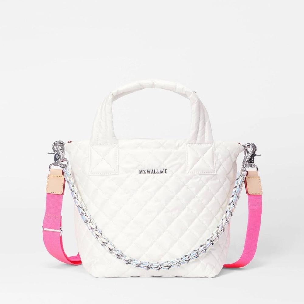 ISO - MZ Wallace Bright White/Iridescent and Hot Pink Metro Tote Deluxe